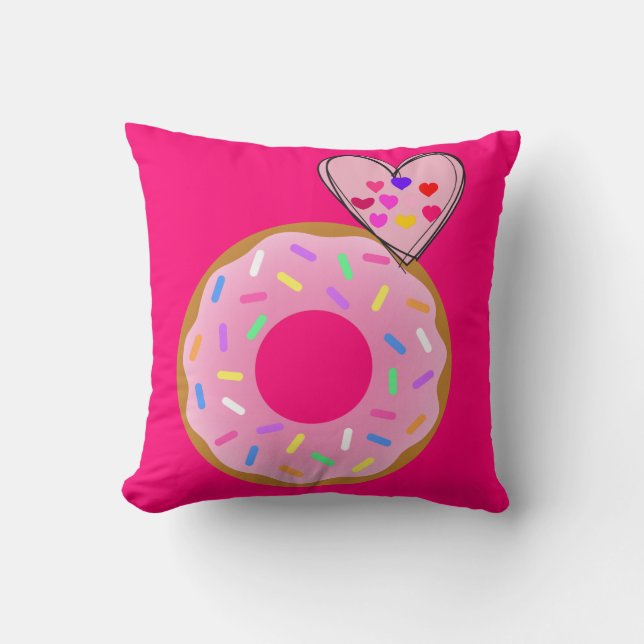 Throw Pillows Pink Doughnut Sprinkles Hearts (Front)