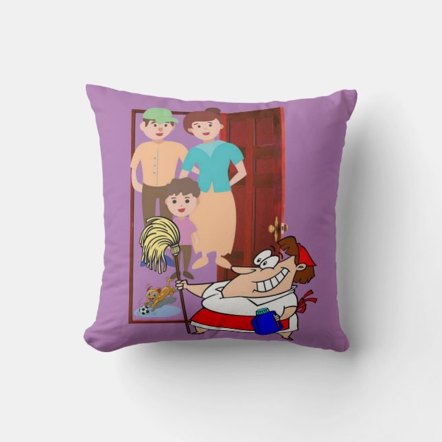 Throw Pillows Purple Cleaning Lady (Front)