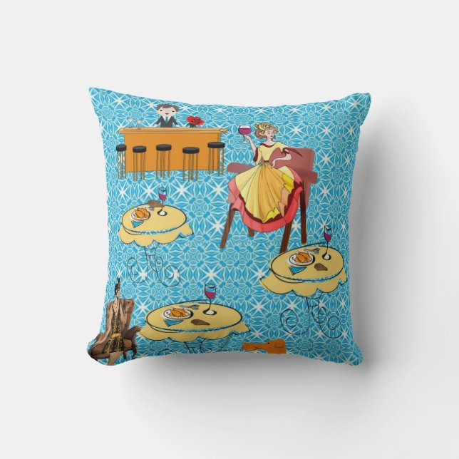 Throw Pillows Retro Woman Dinning (Front)