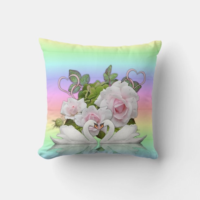Throw Pillows White Swans Pastel Floral (Front)