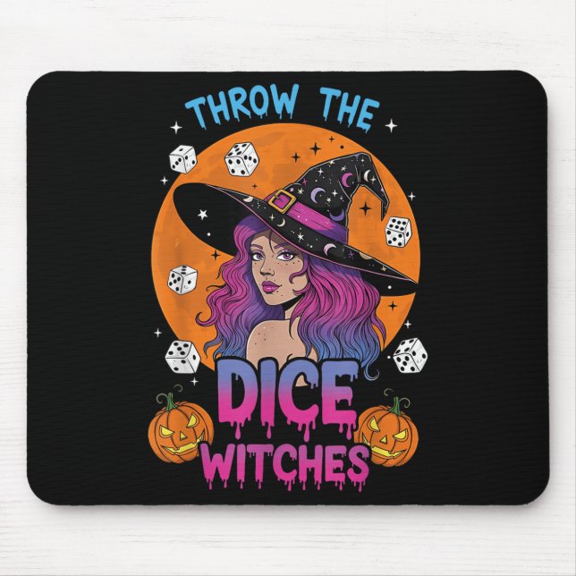 Throw The Dice Witches Bunco Party Funny Halloween Mouse Pad (Front)
