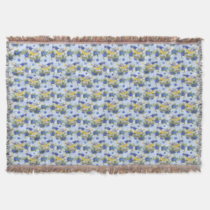 Throw Whimsical Bird & Blueberries Blue Yellow