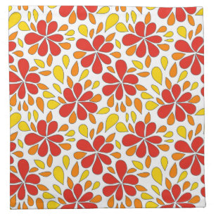 Throwback 1970s Red Yellow Orange Abstract Flowers Napkin