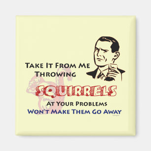 Throwing Squirrels Retro Humour Refrigerator Magnet