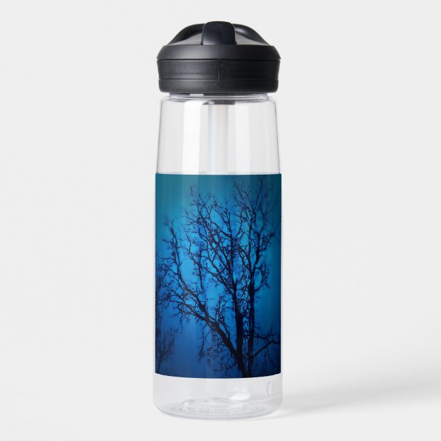 Thru The Glass, Weeping Tree Blue Abstract Art Water Bottle (Front)