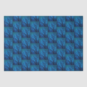 Thru The Glass, Weeping Tree Blue Abstract Pattern Tissue Paper