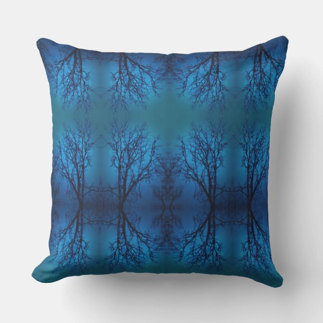 Thru The Glass, Weeping Tree Blue Forest Abstract Cushion (Front)