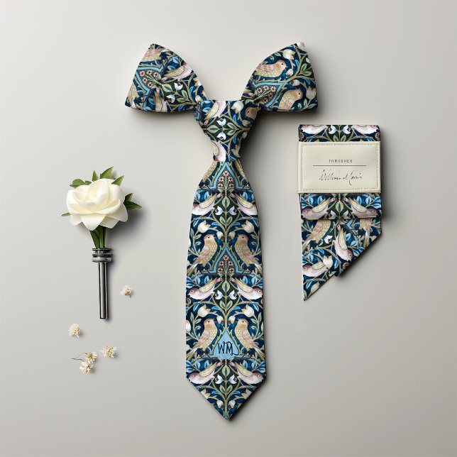 Thrushes Birds Monogram William Morris Men's Tie (Creator Uploaded)