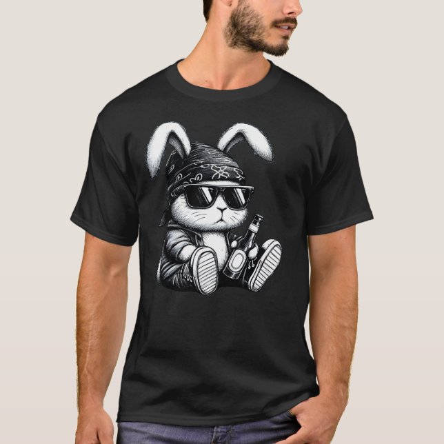 Thug Bunny With Beer Bunny Rabbit Gangster Rabbit  T-Shirt (Front)