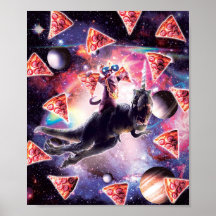 Thug Space Cat On Dinosaur Unicorn - Pizza
