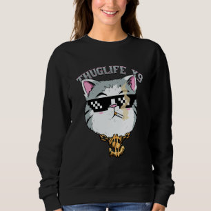 Thuglife Cat with Sunglasses Neck Chain Gangster C Sweatshirt