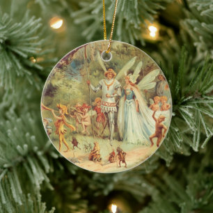 Thumbelina and Prince Wedding, Vintage Fairy Tales Ceramic Tree Decoration