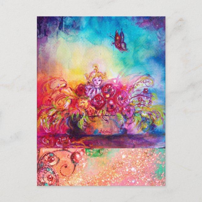 THUMBELINA,FLOWER BASKET AND BUTTERFLY POSTCARD (Front)