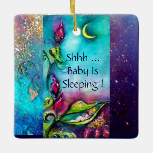 THUMBELINA  PINK RUBY HEART MONOGRAM DOOR HANGER CERAMIC TREE DECORATION