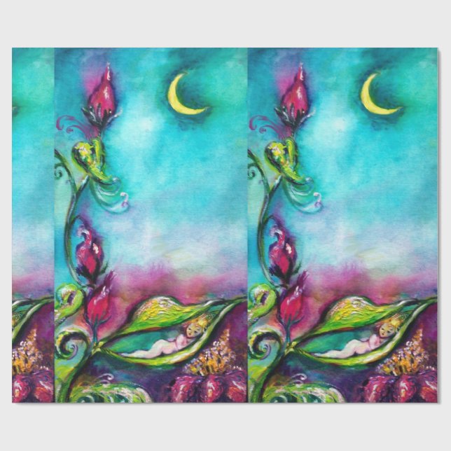 THUMBELINA SLEEPING BETWEEN ROSE LEAVES WRAPPING PAPER (Flat)