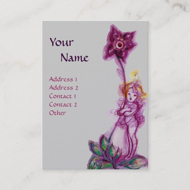 THUMBELINA  WITH PURPLE FLOWER BUSINESS CARD (Front)