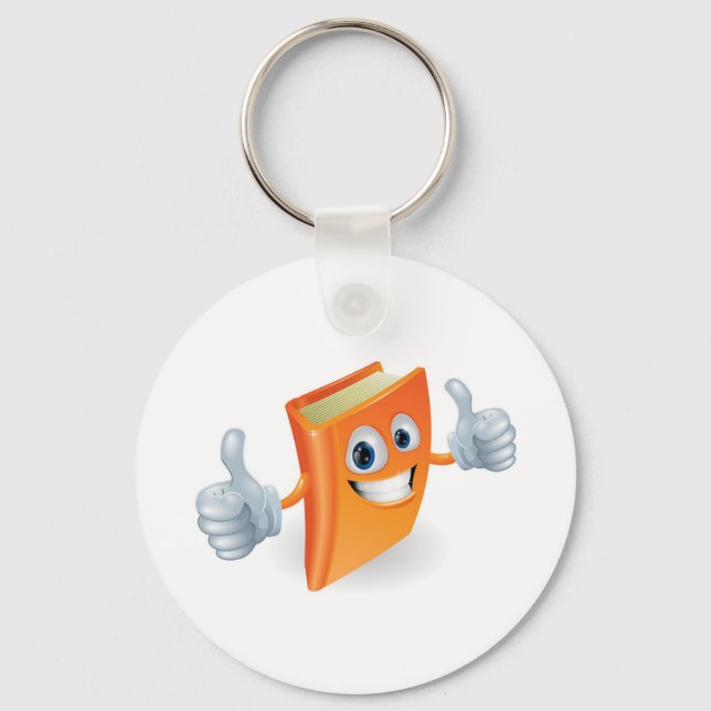 Thumbs up book cartoon character key ring (Front)