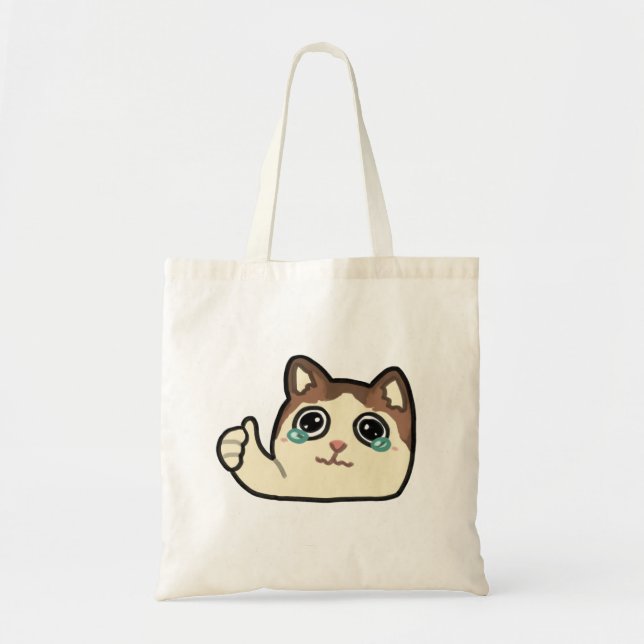 thumbs up crying cat tote bag (Front)