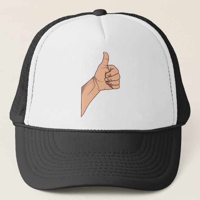 Thumbs Up / Hitchhiking Hand Sign Gesture Trucker Hat (Front)