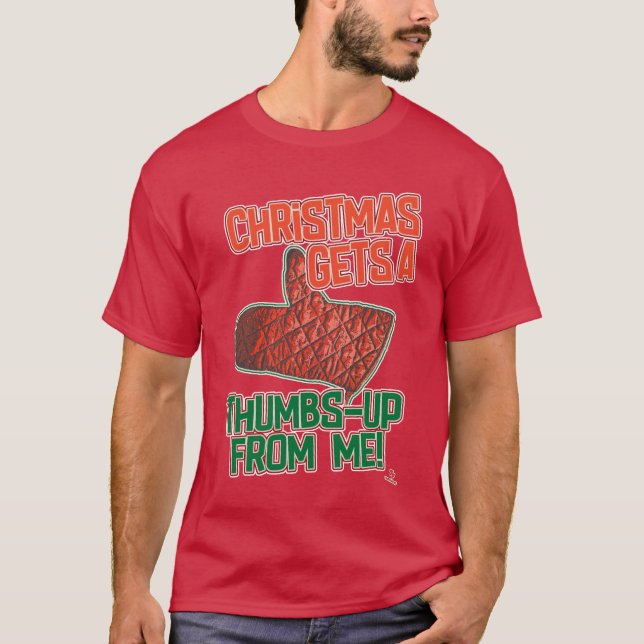 Thumbs Up Oven Mitt Christmas Slogan Art T-Shirt (Front)