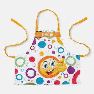 Thumbs up smiling emoji and colorful circles apron