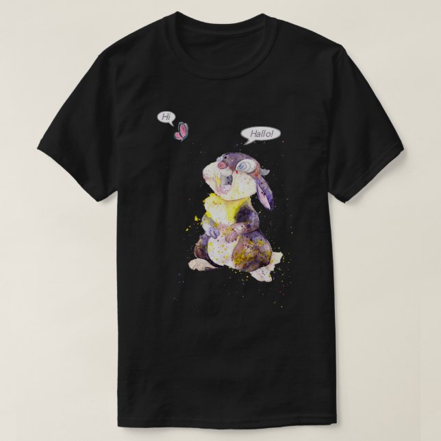 Thumper Bunny And Butterfly Watercolor Art T-Shirt (Design Front)