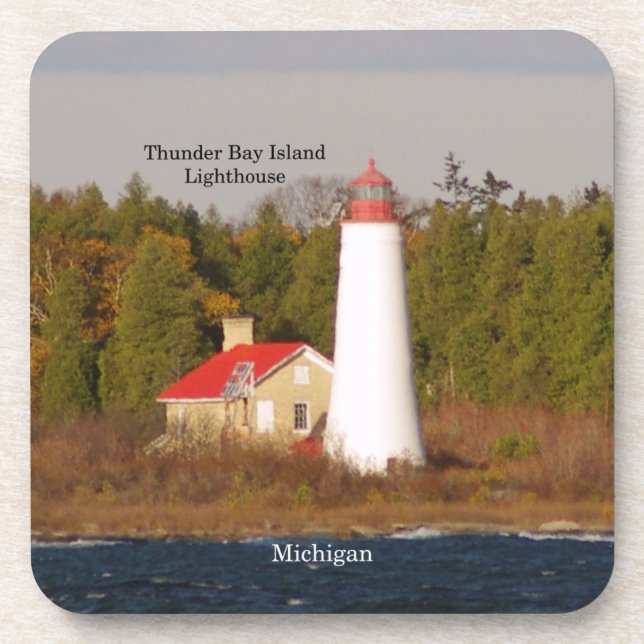 Thunder Bay Island Lighthouse 6 plastic coasters (Front)