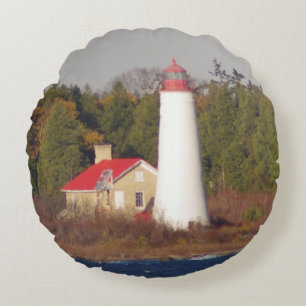 Thunder Bay Island Lighthouse round pillow