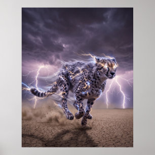 Thunder Cheetah Lightning Velocity Art Poster