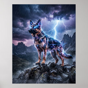Thunder German Shepherd Lightning Art Poster