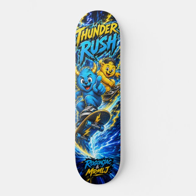 Thunder Rush Electric Blue Monster Skate Graphic Skateboard (Front)