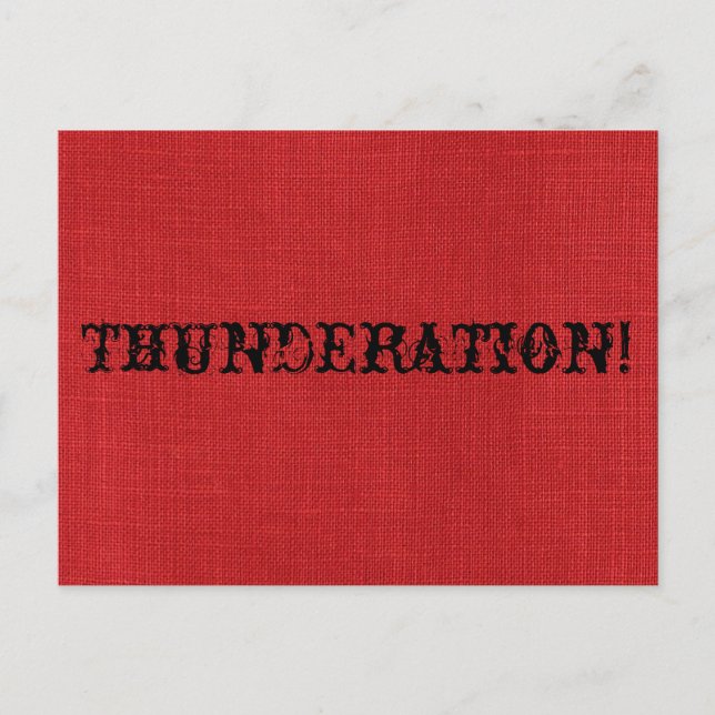 THUNDERATION! old-timey font on Red Linen Photo Postcard (Front)
