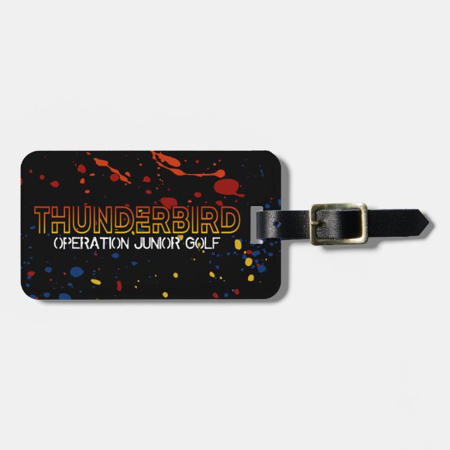 Thunderbird Golf Bag Tag – Black Splatter Edition (Front Horizontal)