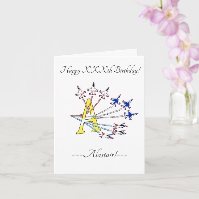 Thunderbirds Initial A Birthday Card (Orchid)