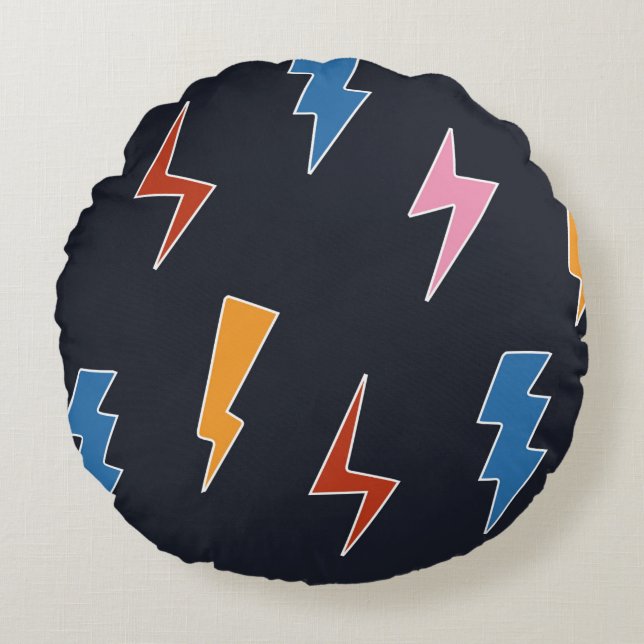Thunderbolts seamless pattern,hand drawn lightning round cushion (Front)