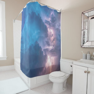 Thunderstorm Flashes of Lightning Blue Decor Sky Shower Curtain