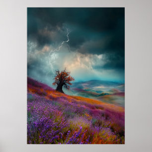 Thunderstorm Over Lavender Fields - Dramatic  Poster