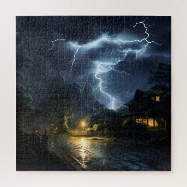 Thunderstorm over Village Jigsaw Puzzle (Vertical)