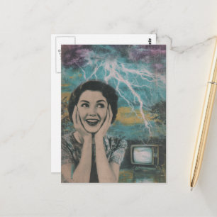 Thunderstorm Retro Woman Postcard