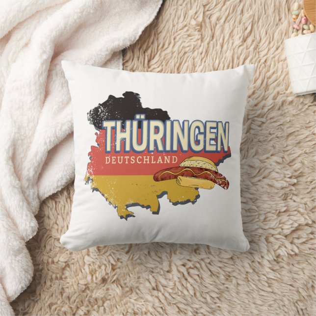Thuringia Germany Retro Federal State Map Vintage Cushion (Blanket)