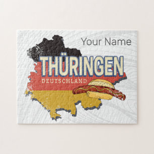 Thuringia Germany Retro Federal State Map Vintage Jigsaw Puzzle