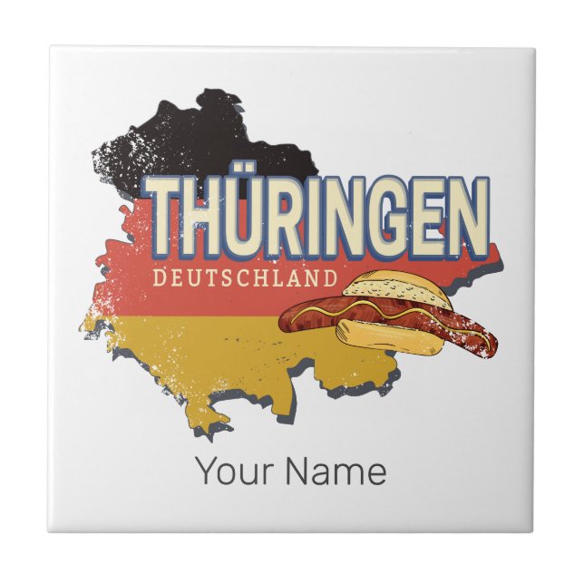 Thuringia Germany Retro Federal State Map Vintage Tile (Front)