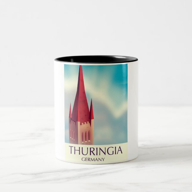 Thuringia Germany travel poster Two-Tone Coffee Mug (Center)