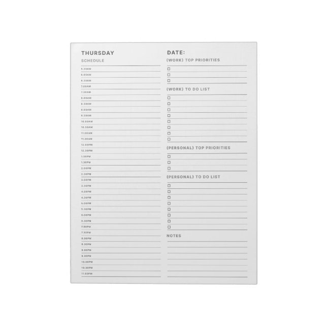 Thursday Work From Home To Do List Notepad (Rotated)