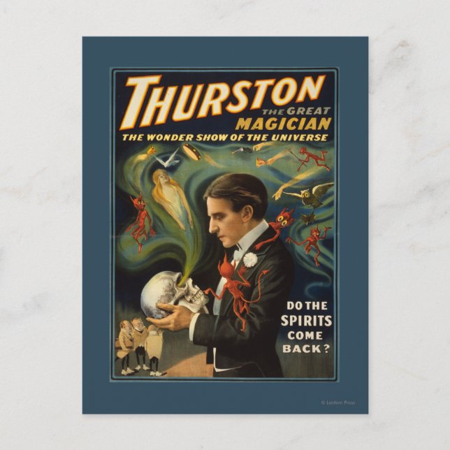 Thurston the Great Magician Holding Skull Magic Postcard (Front)