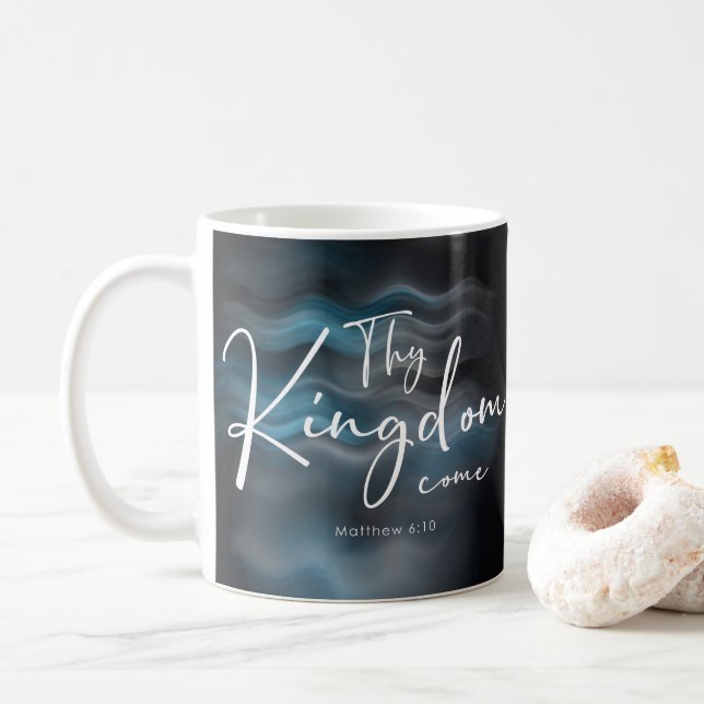 Thy Kingdom Come Modern Script Bible Verse Coffee Mug (With Donut)