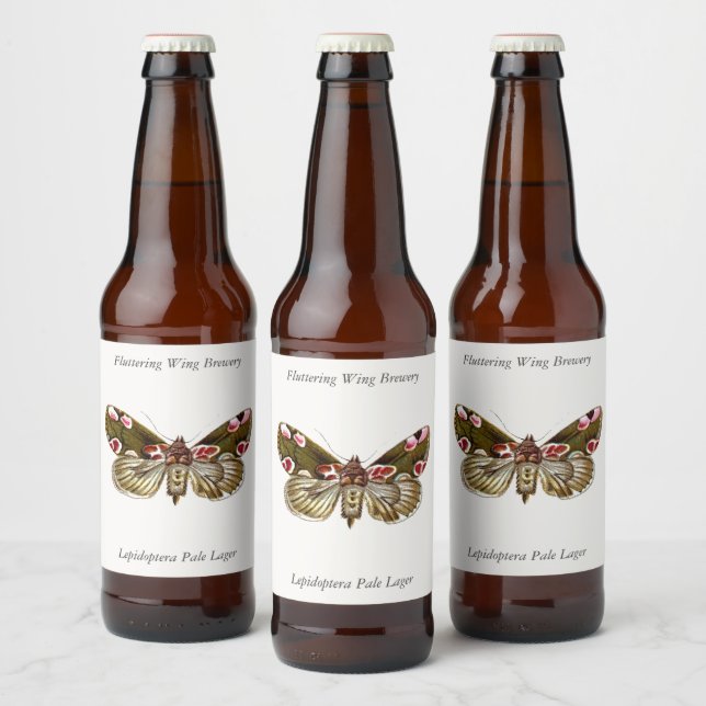 Thyatira batis - The Peach Blossom Moth Beer Bottle Label (Bottles)