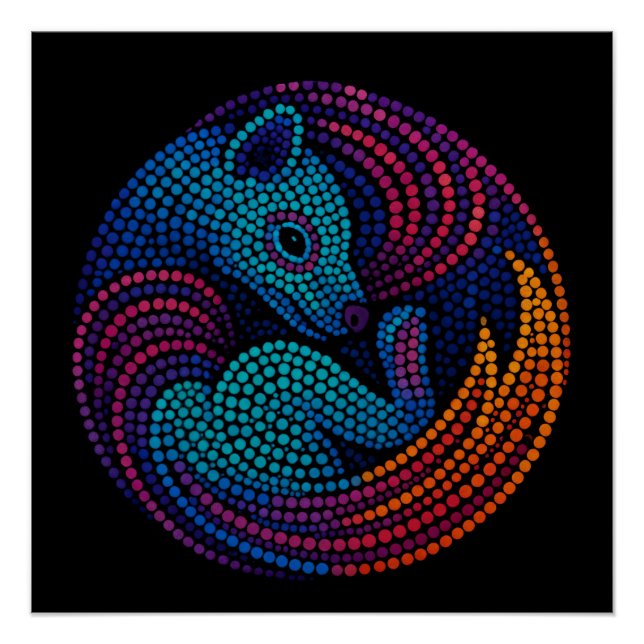 Thylacine Dream – Vibrant Dot Art in Modern Colour Poster (Front)