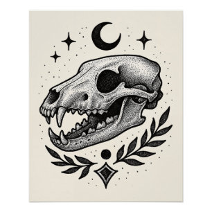 Thylacine Skull – Dotwork Tattoo-Inspired Design Poster