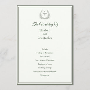 Thyme Green Crest Monogram Wedding Ceremony Programme
